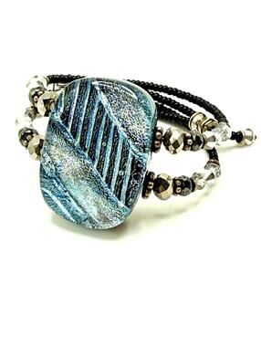 Stunning Ice Blue Dichroic Glass and Crystal Beads Wrap Bracelet